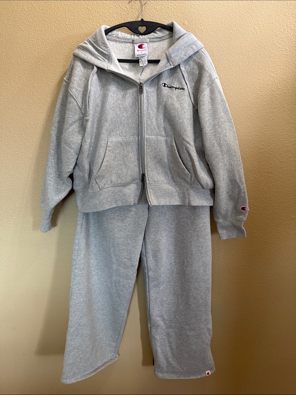 Champion Light Gray Hooded Sweatpants Set